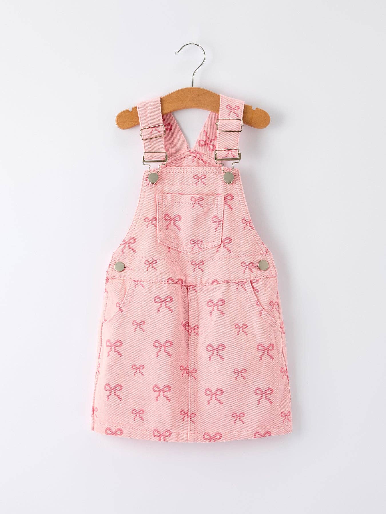 Pink Bow Denim Overall Dress 7