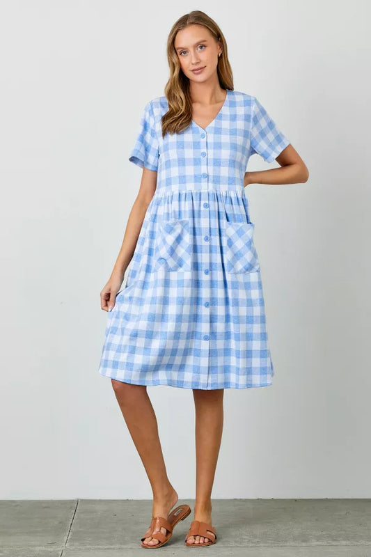 Skye Dress in Blue Multi- Plus (1X-3X)