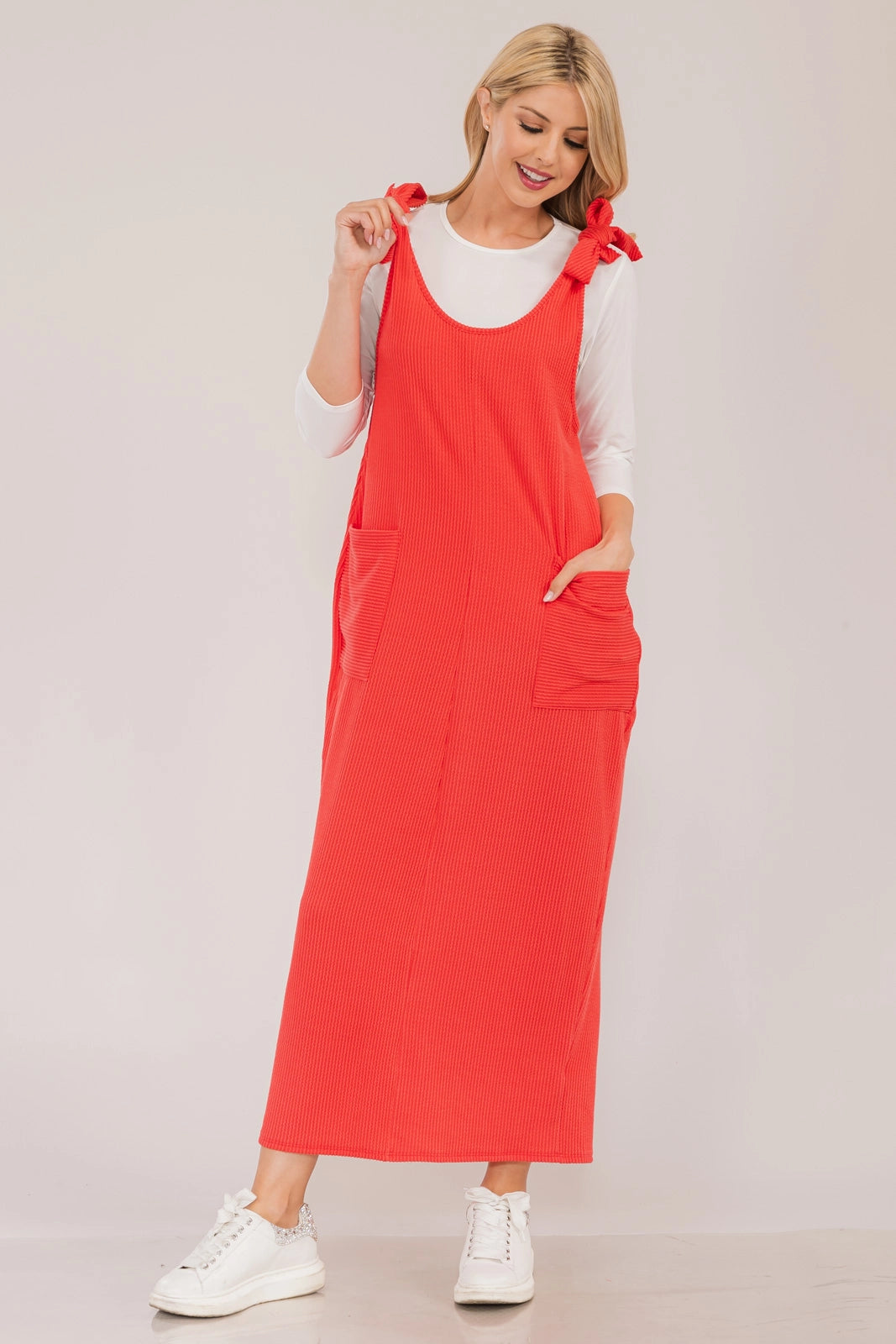 Revel Dress in Coral- Misses and Plus (S-3X)