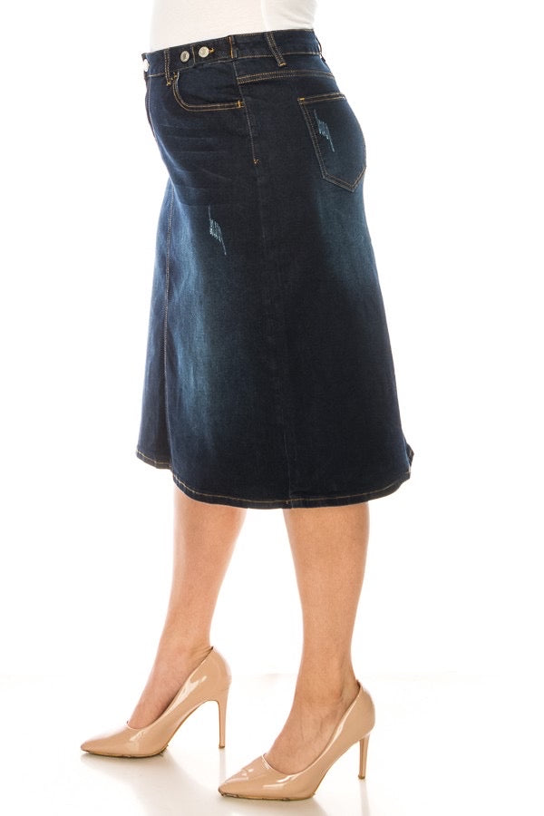Danielle Denim Skirt in Dark Indigo- Misses & Plus (S-3X)