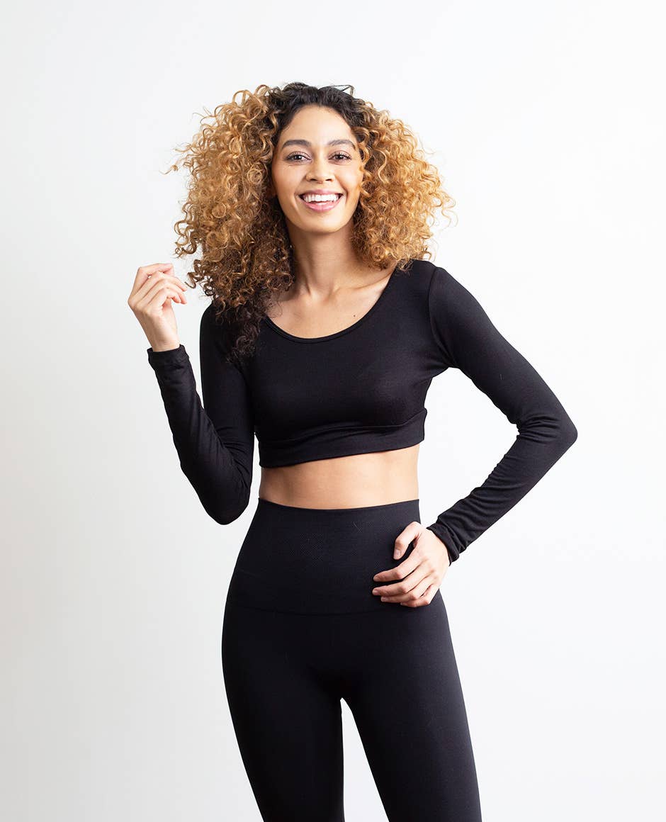 Long Sleeve Halftee in Black- Misses and Plus (M,XL,1X,4X)