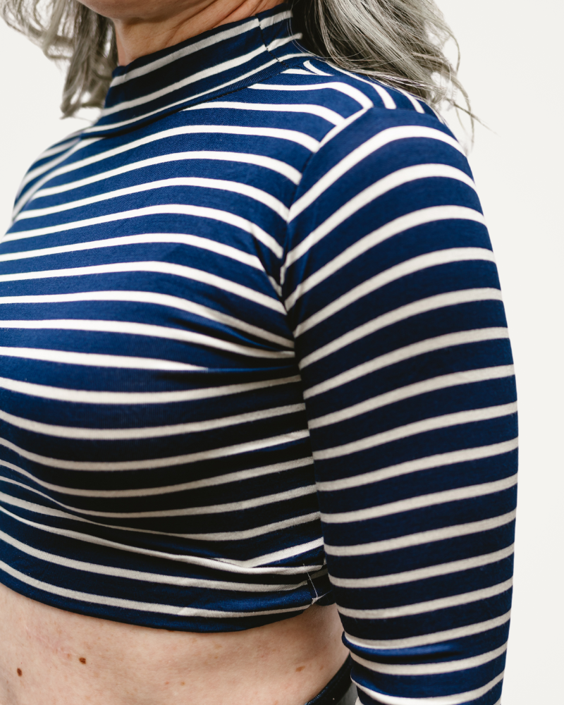 Striped Mock Long Sleeve Halftee- Misses and Plus (XS-4X)