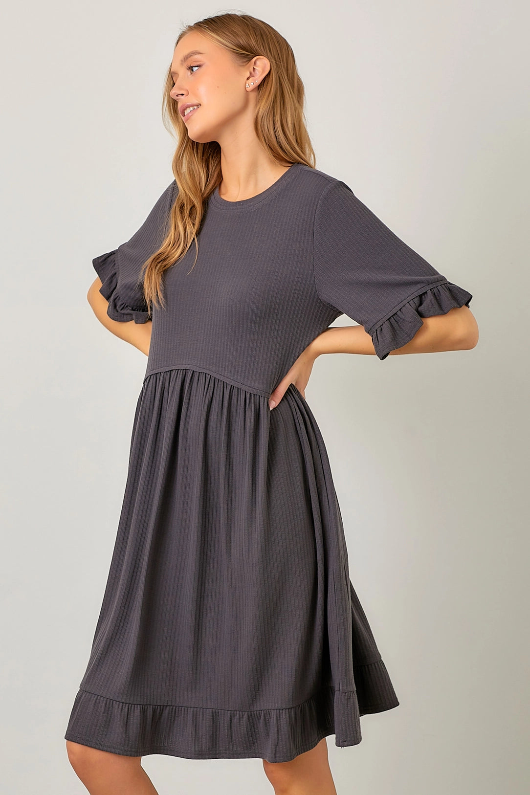 Anniston Dress in Charcoal- Misses and Plus (S-3X)