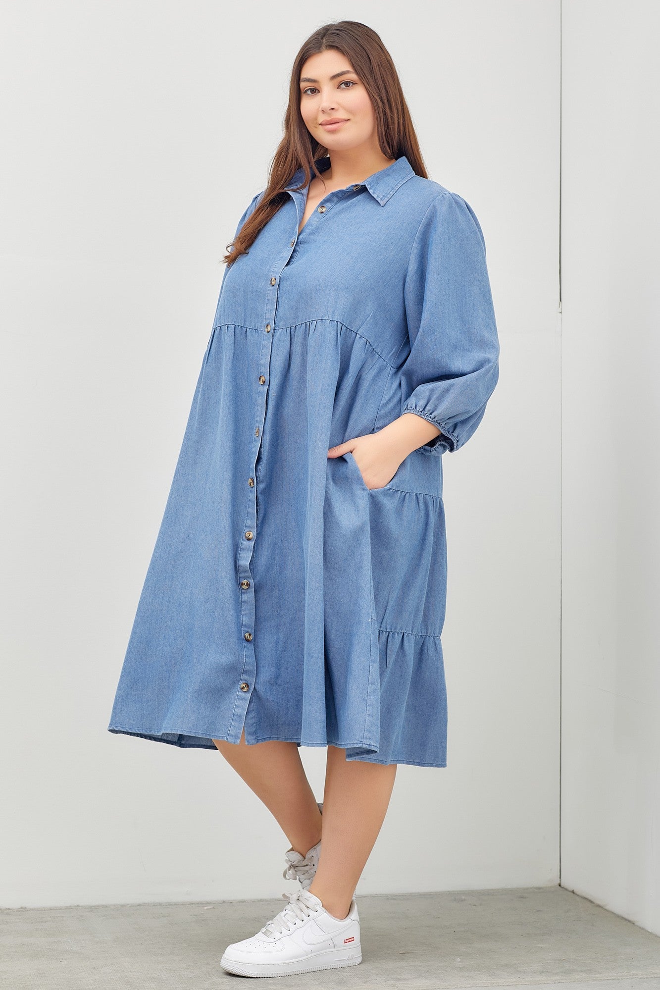Kini Dress in Denim- Plus (1X-3X)