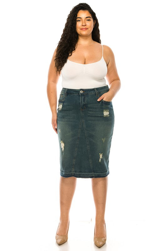 Lucia Denim Skirt in Vintage Wash- Misses & Plus (S-3X)