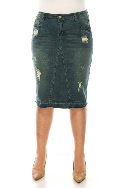 Lucia Denim Skirt in Vintage Wash- Misses & Plus (S-3X)