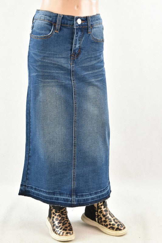 Modest Long Denim Skirt for Women, Denim Maxi Skirt With Pocket