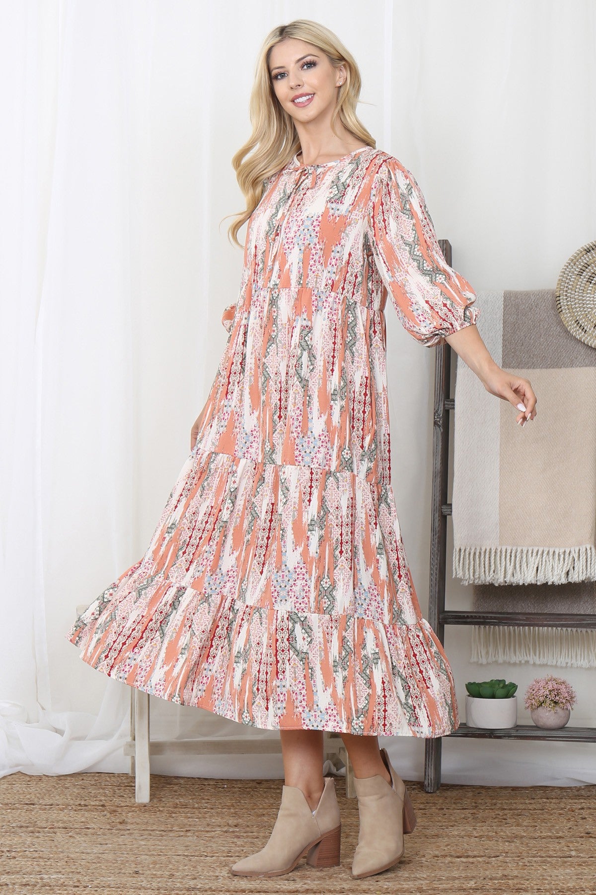 Saige Dress in Clay/Red/Olive- Misses (S-XL)