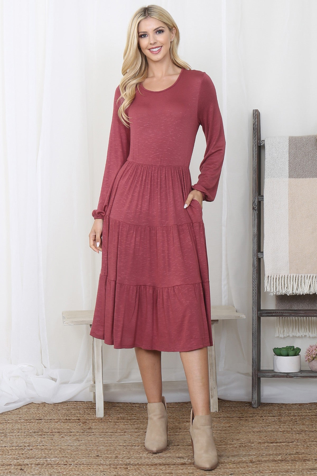 Lucianna Dress in Marsala- Misses (S-XL)