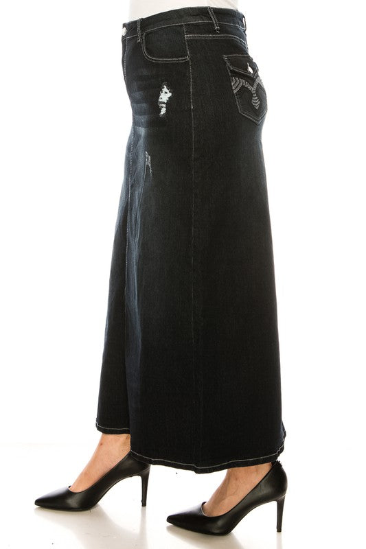 Tallis Denim Maxi Skirt in Black Wash- Misses and Plus (S)