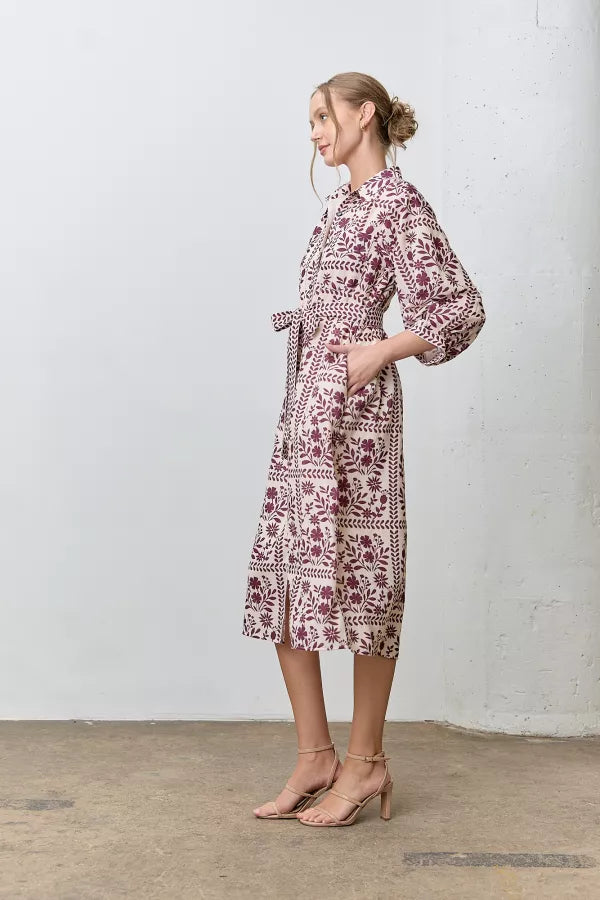 Elara Dress in Cream/Wine- Misses and Plus (S-3X)