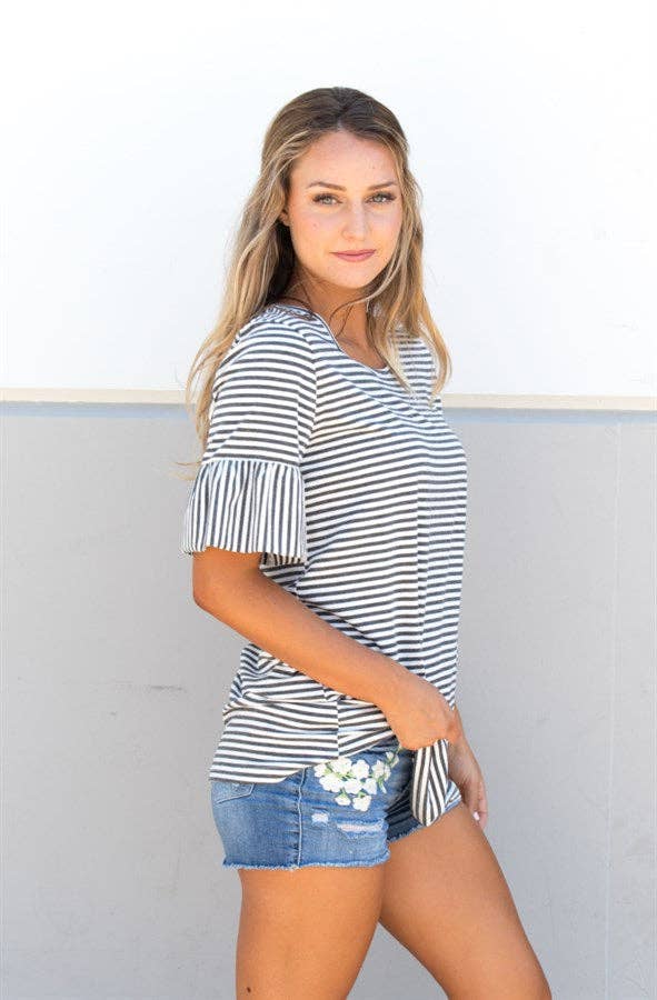 Striped Flare Sleeve Tunic in Misses and Plus (S-3X)