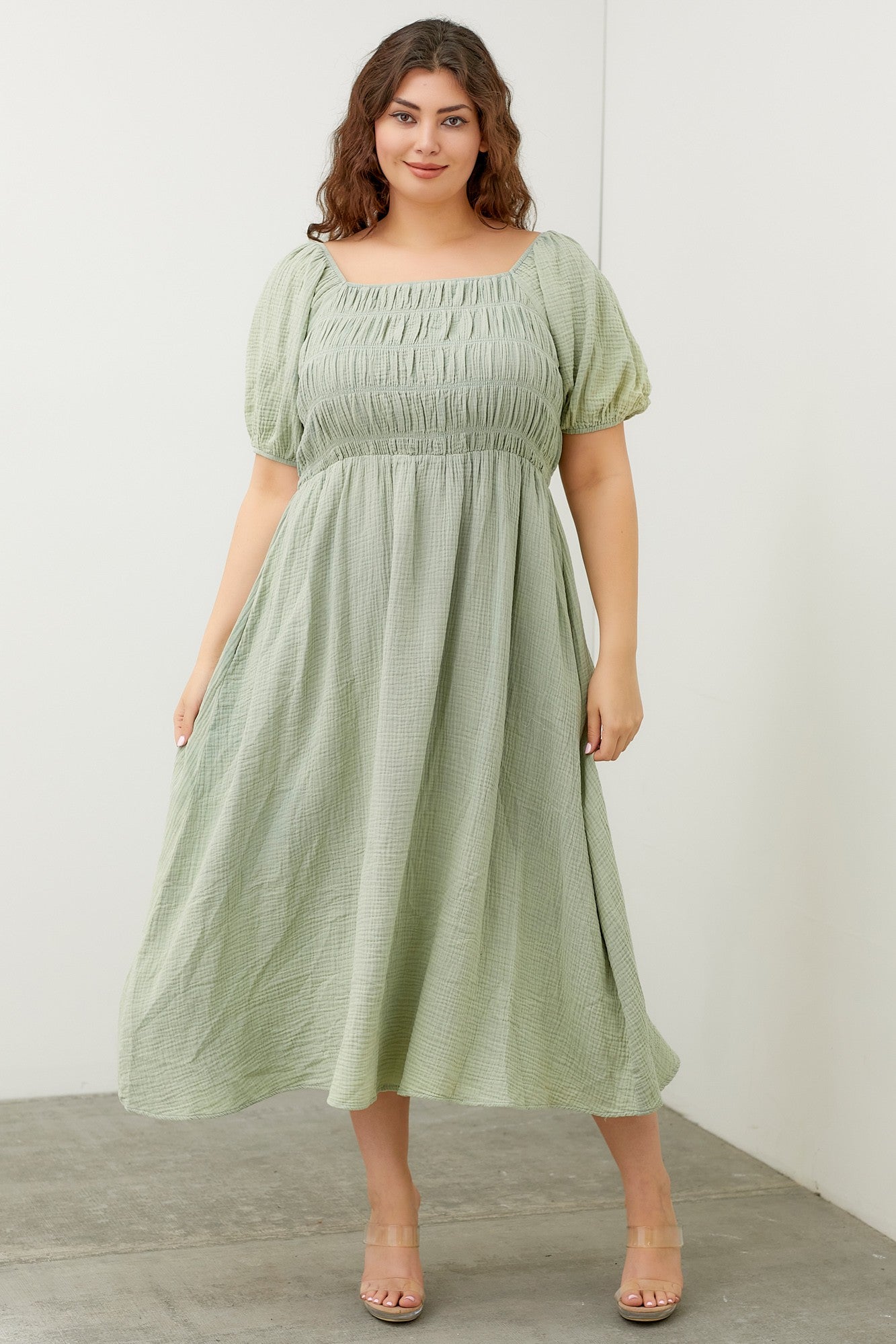 Chantri Dress in Sage- Plus (1X-3X)