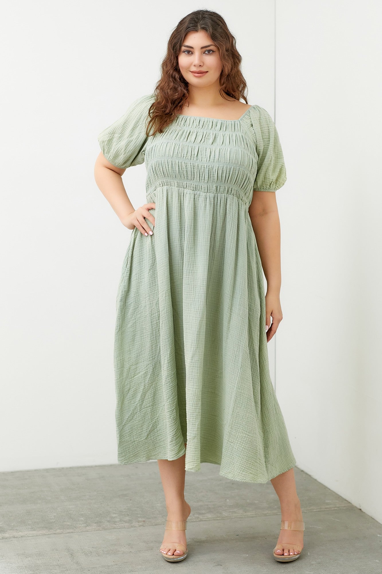 Chantri Dress in Sage- Plus (1X-3X)