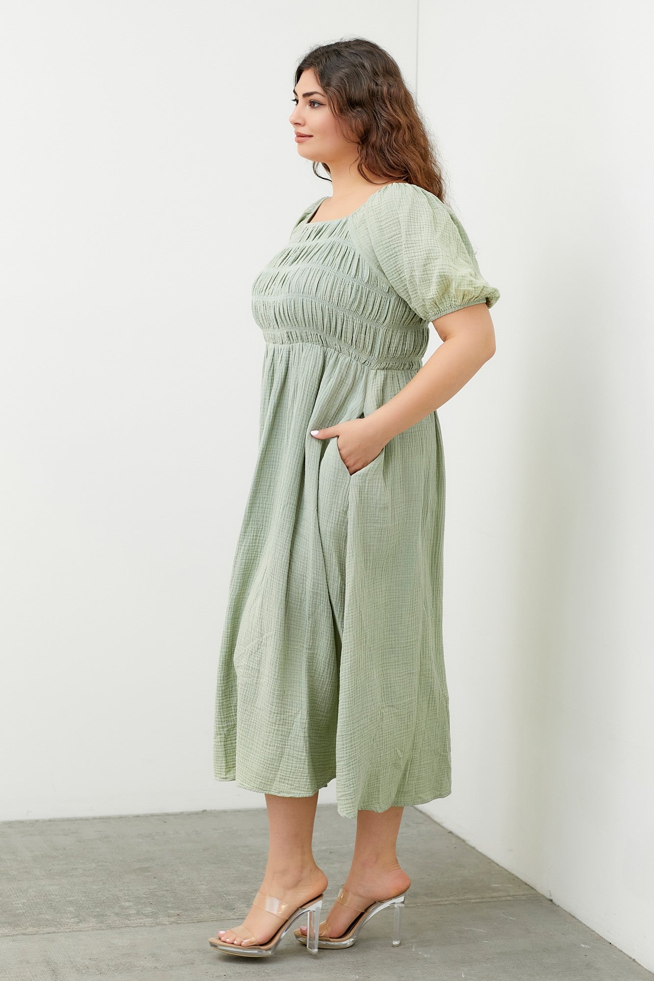 Chantri Dress in Sage- Plus (1X-3X)