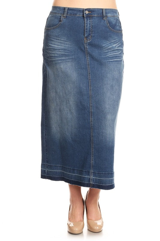 Reagan Maxi Denim Skirt in Indigo Wash- Misses and Plus (XL,2X,3X)