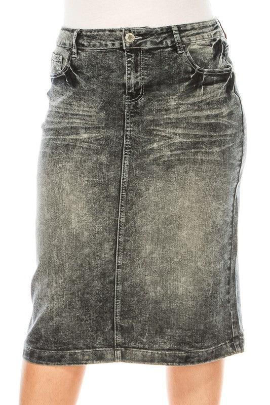 Dennie Denim Skirt in Black Snow- Misses and Plus (S-3X)