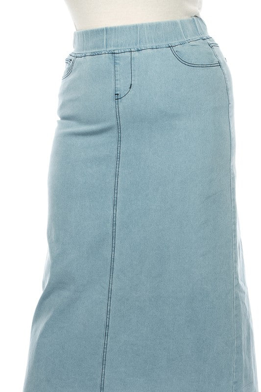Ashleigh Maxi Denim Skirt in Lt Indigo- Misses and Plus (S-3X)