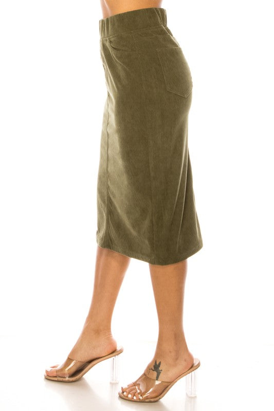 Becca Corduroy Skirt in Moss- Misses and Plus (S-3X)