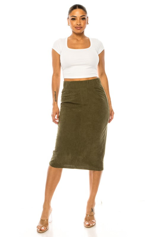 Becca Corduroy Skirt in Moss- Misses and Plus (S-3X)