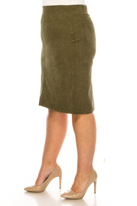 Becca Corduroy Skirt in Moss- Misses and Plus (S-3X)