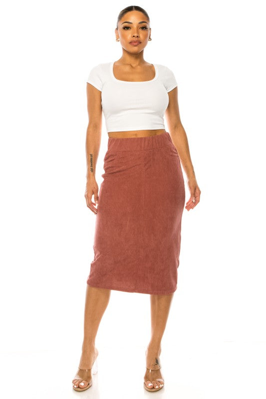 Becca Corduroy Skirt in Chestnut- Misses and Plus (S-3X)