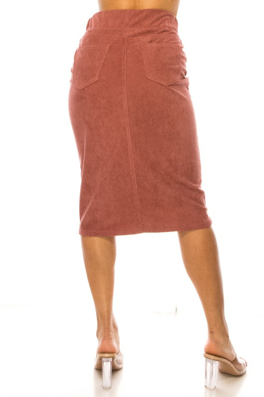 Becca Corduroy Skirt in Chestnut- Misses and Plus (S-3X)