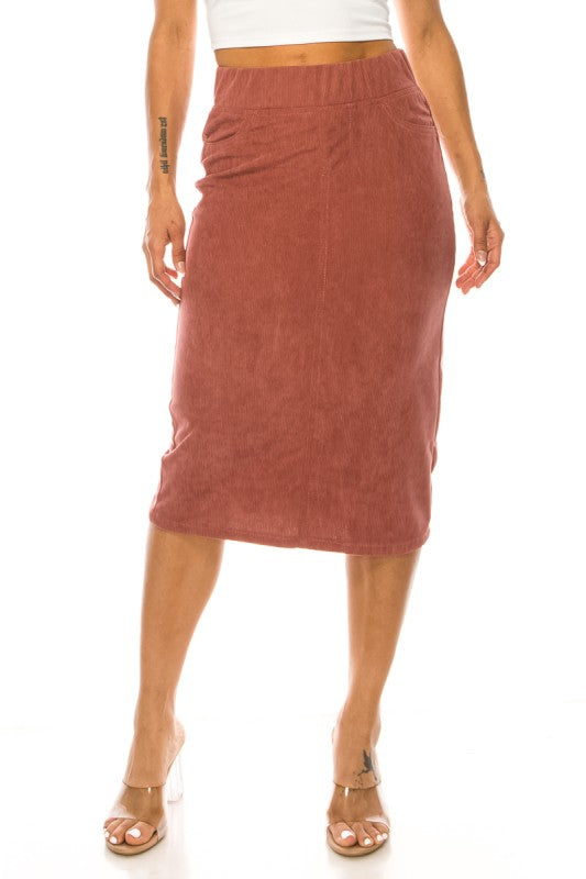 Becca Corduroy Skirt in Chestnut- Misses and Plus (S-3X)