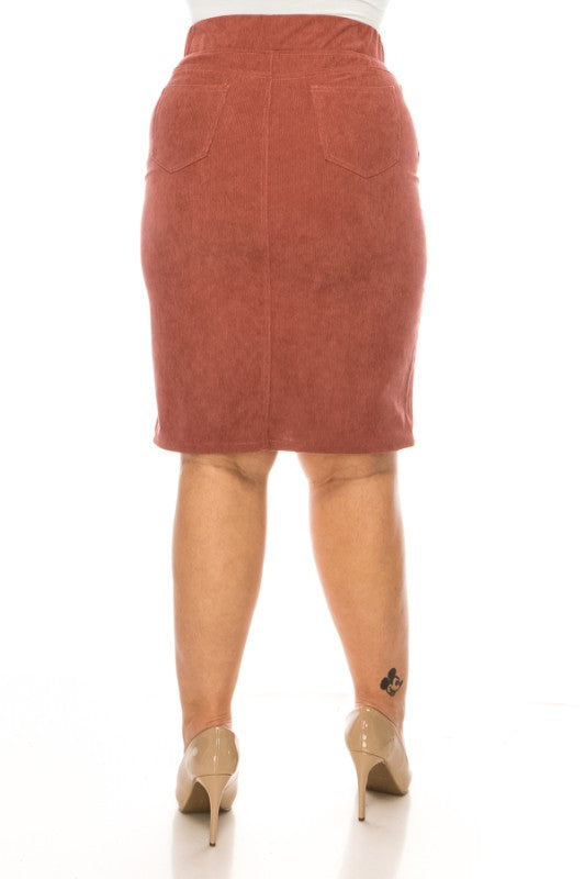 Becca Corduroy Skirt in Chestnut- Misses and Plus (S-3X)