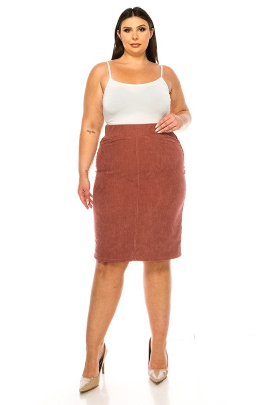 Becca Corduroy Skirt in Chestnut- Misses and Plus (S-3X)
