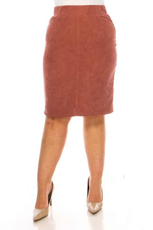 Becca Corduroy Skirt in Chestnut- Misses and Plus (S-3X)