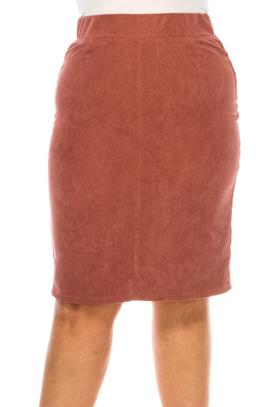 Becca Corduroy Skirt in Chestnut- Misses and Plus (S-3X)