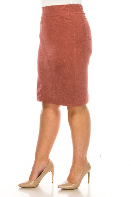 Becca Corduroy Skirt in Chestnut- Misses and Plus (S-3X)