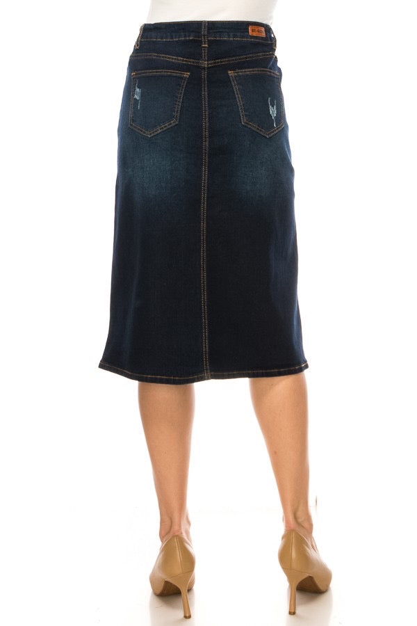 Danielle Denim Skirt in Dark Indigo- Misses & Plus (S-3X)