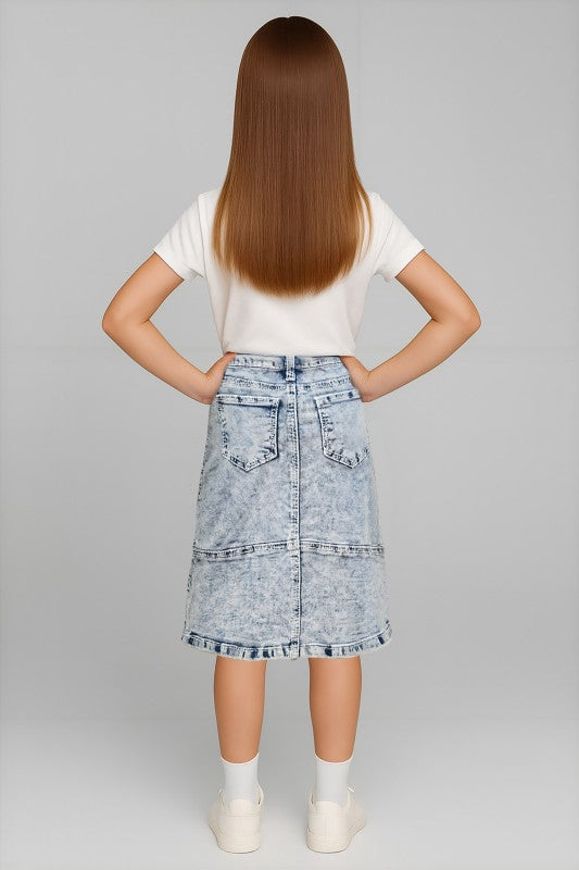 Kensley Denim Skirt in Snow Wash- Girls & Tween (S 4/6- L 12/14)