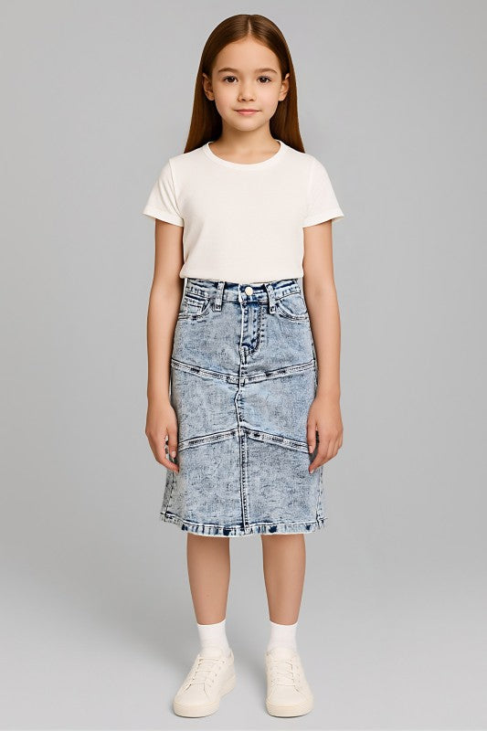 Kensley Denim Skirt in Snow Wash- Girls & Tween (S 4/6- L 12/14)