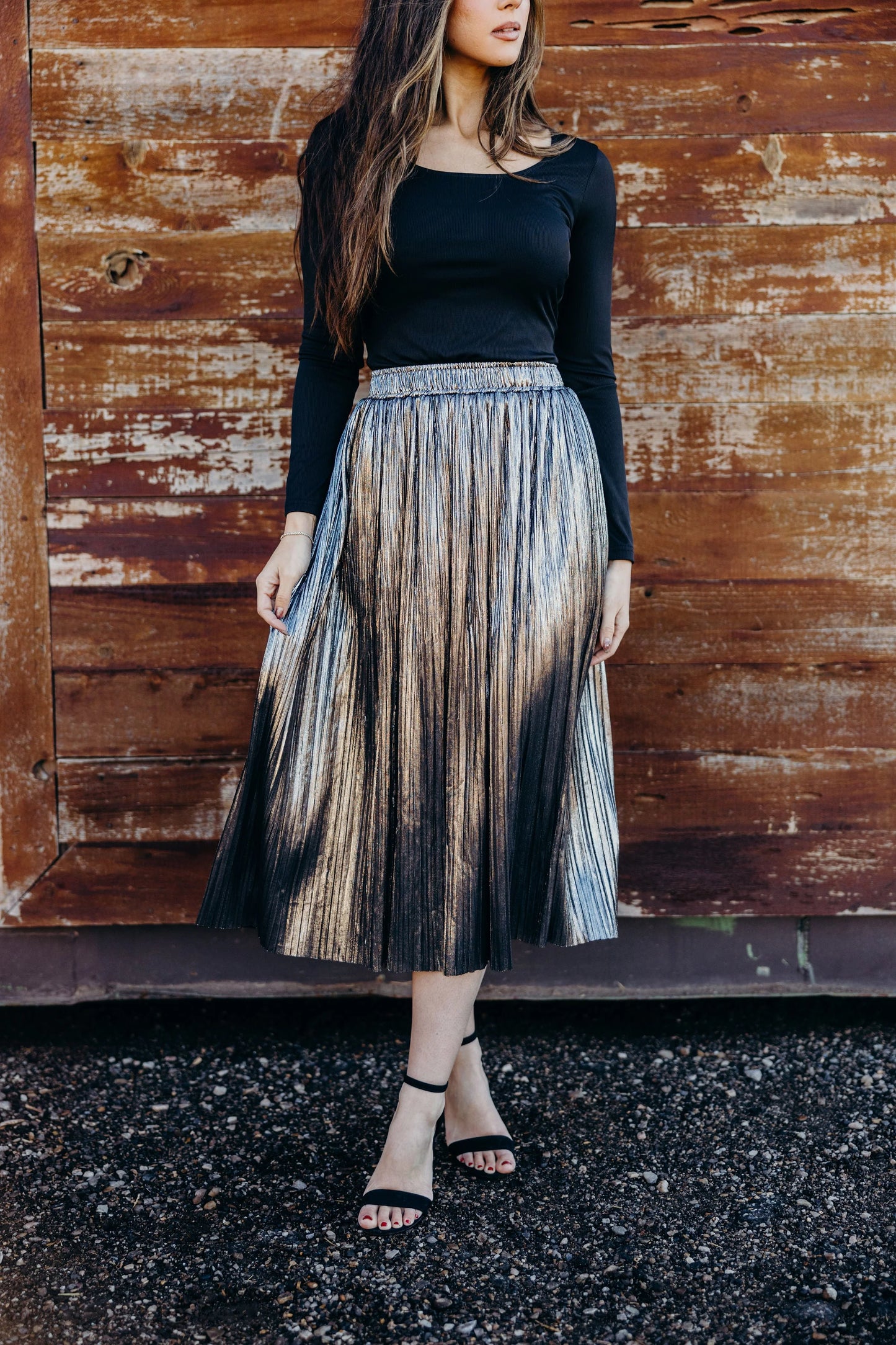 Metallic Pleat Skirt in Stardusk- Misses, Plus & Extended Plus (XS-3X)