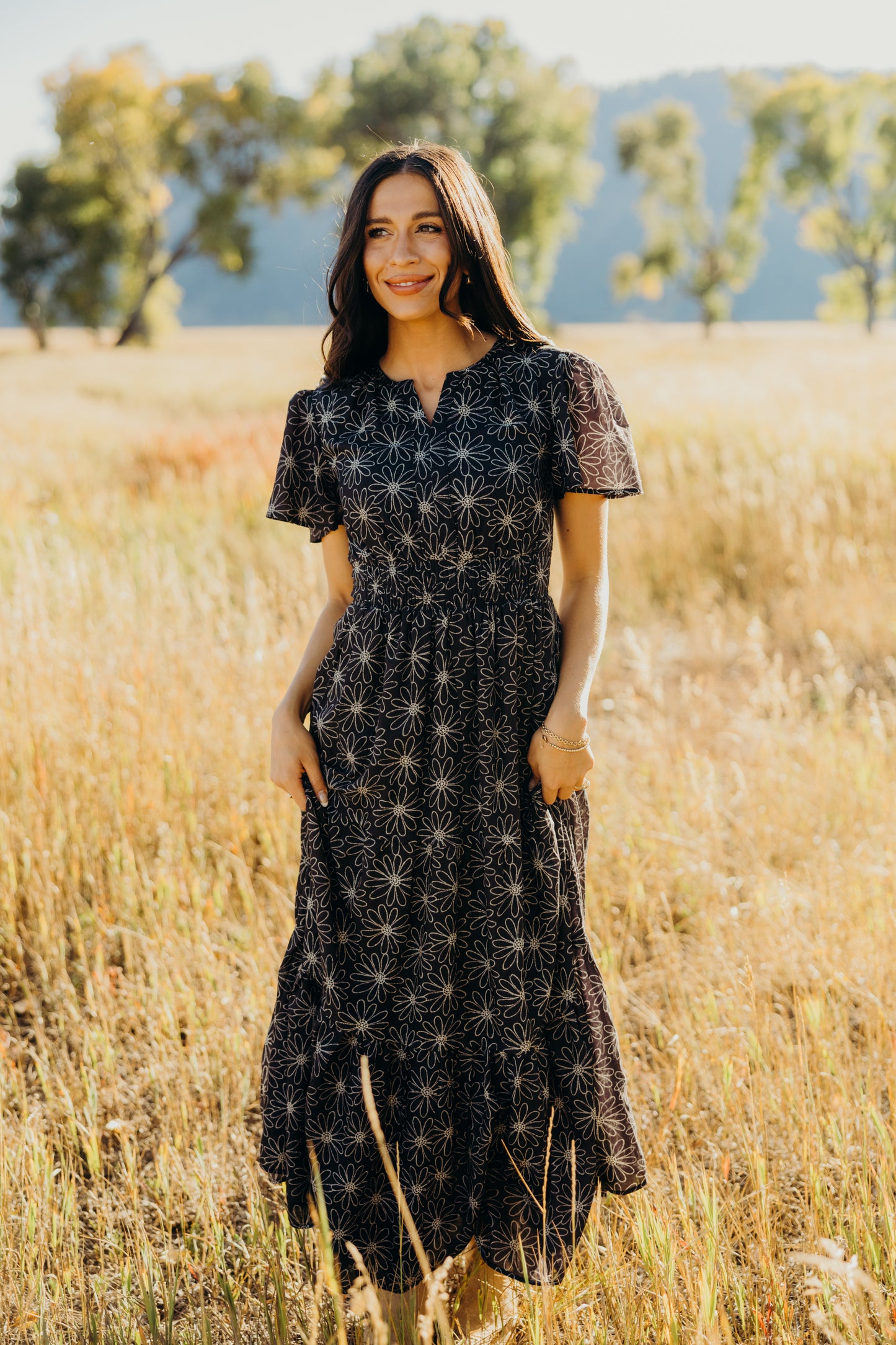 Gillie Dress in Black Sunflower- Misses and Plus (XS-4X)