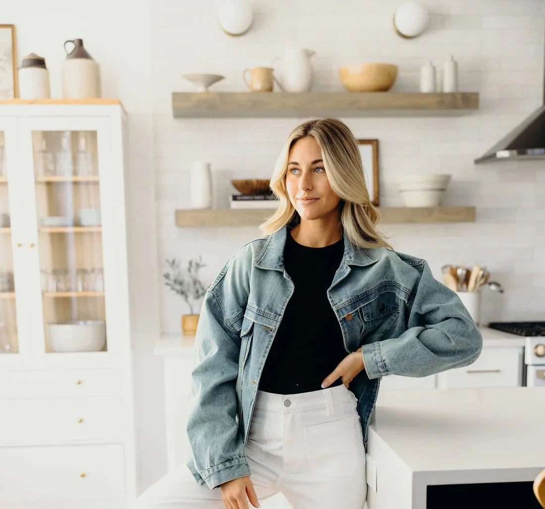 Oversized Denim Jacket in Heritage Fade- Misses and Plus (XS,S,L,2X)