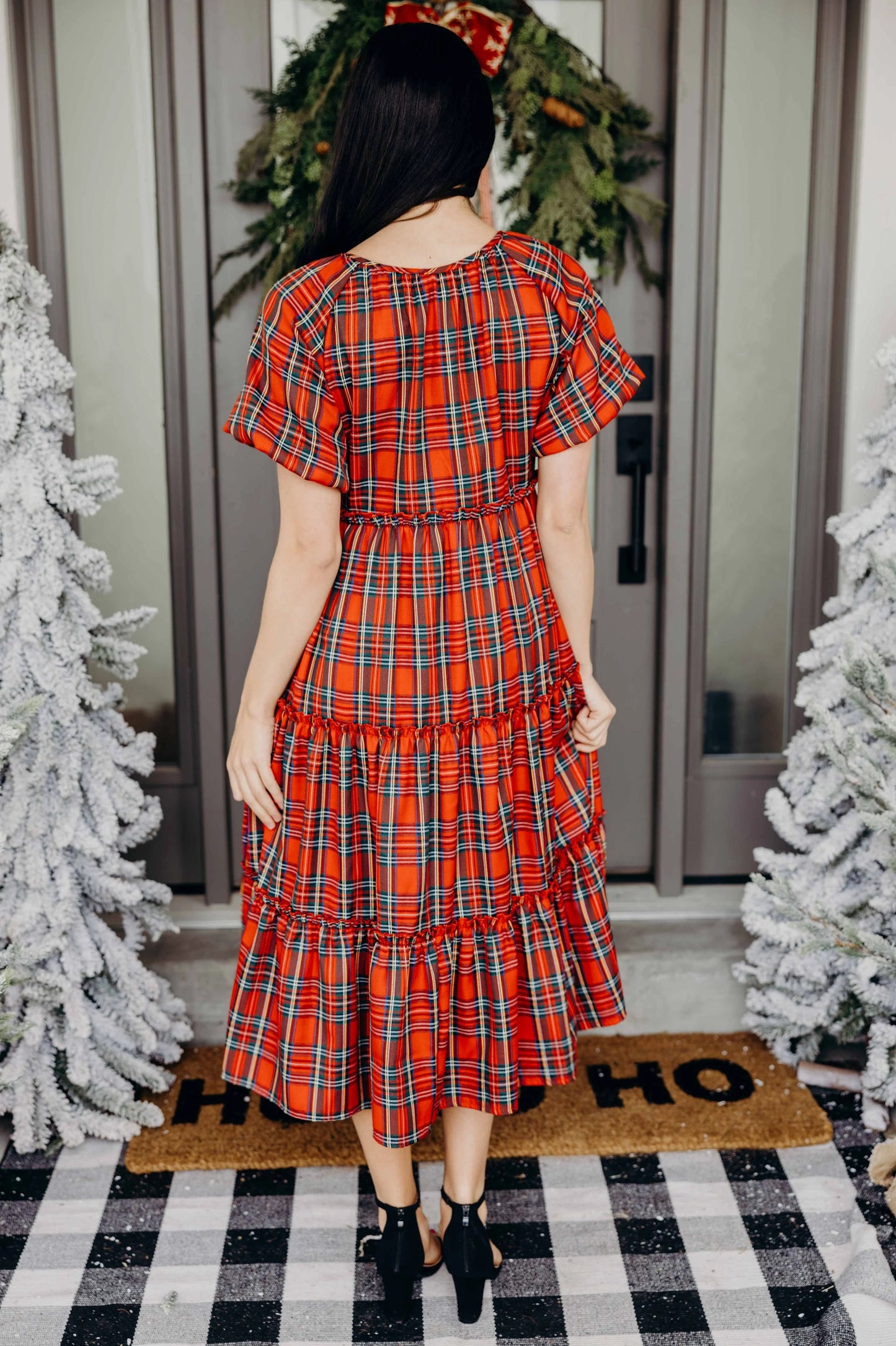 Serena Dress in Cranberry Plaid- Misses and Plus (XS-3X)