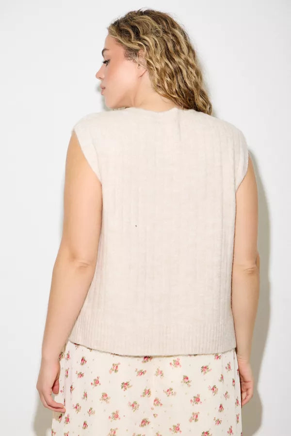 Ribbon Sweater Vest in Oatmeal- Misses and Plus (XS-3X)