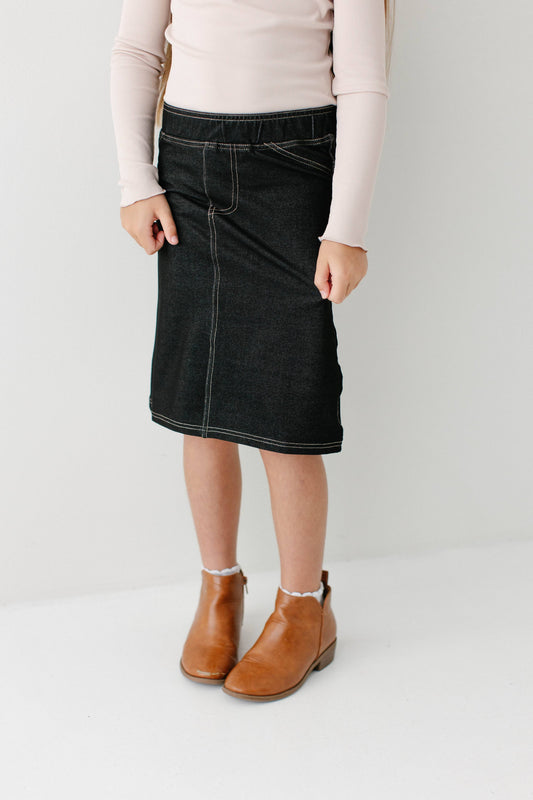 Piper Knit Denim Skirt in Black- Girls & Tween (6-16)