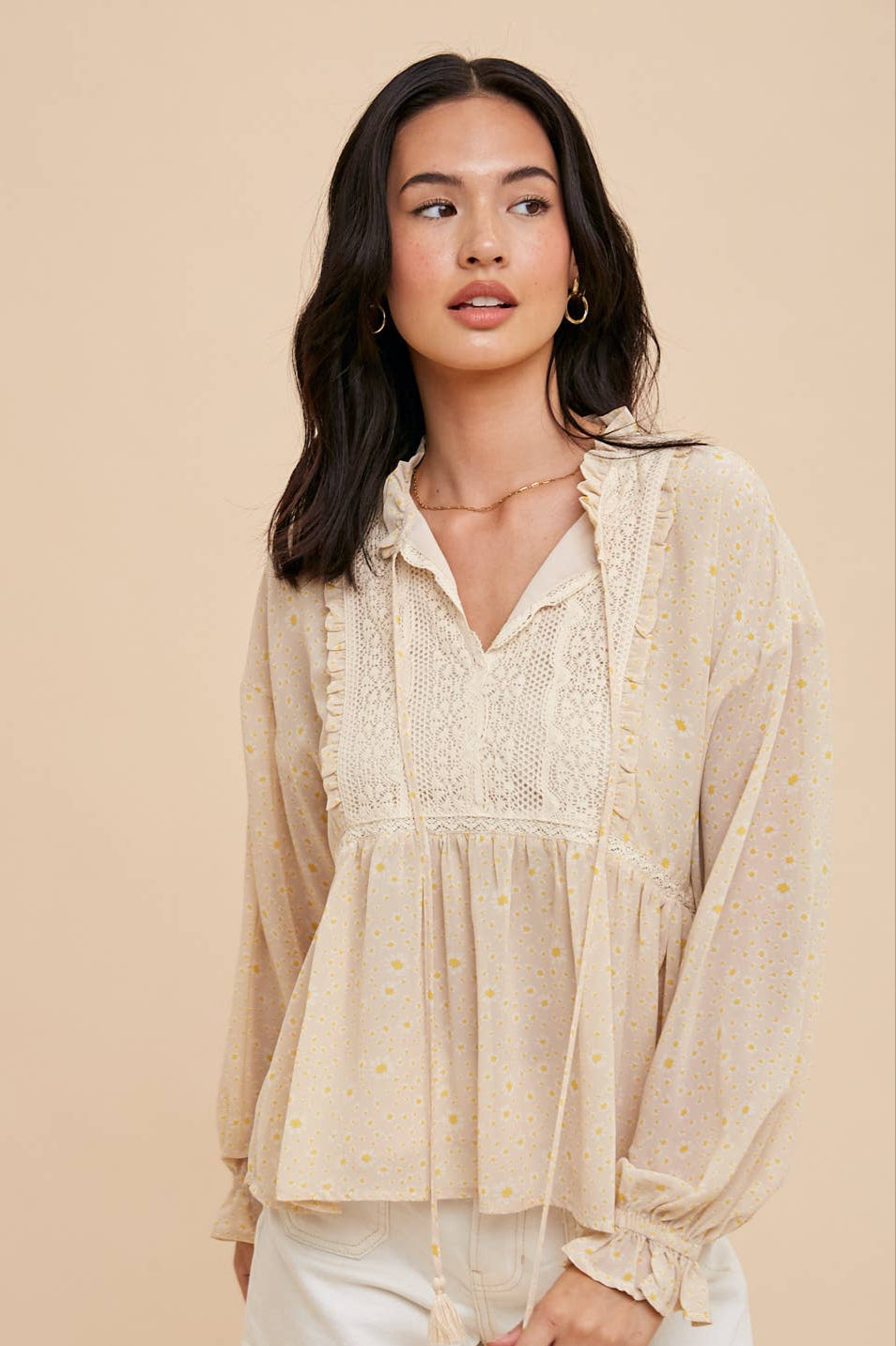 Briar Top in Creme Floral- Misses (S-L)