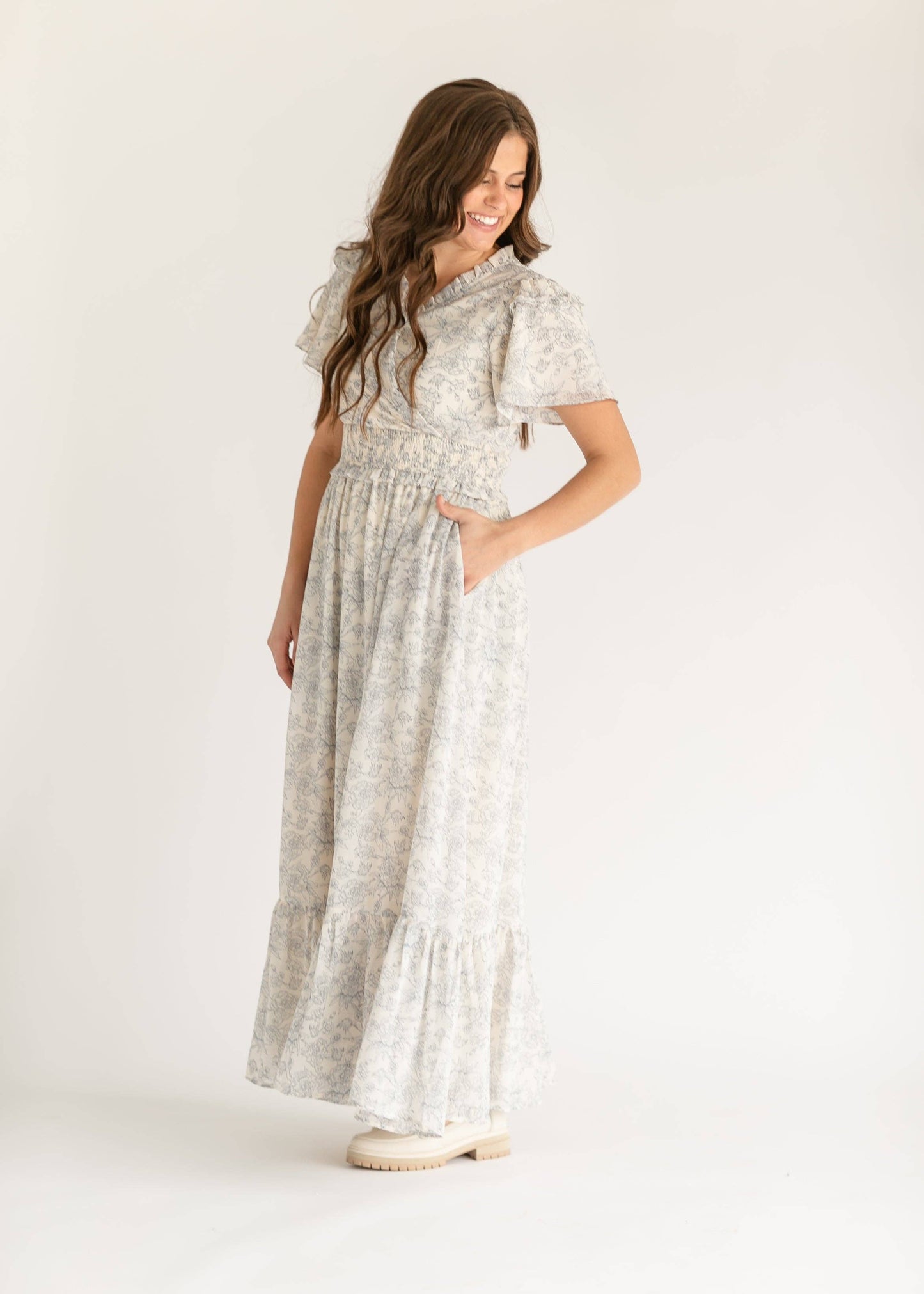 Eden Floral Dress in Cream- Misses (XS,L)