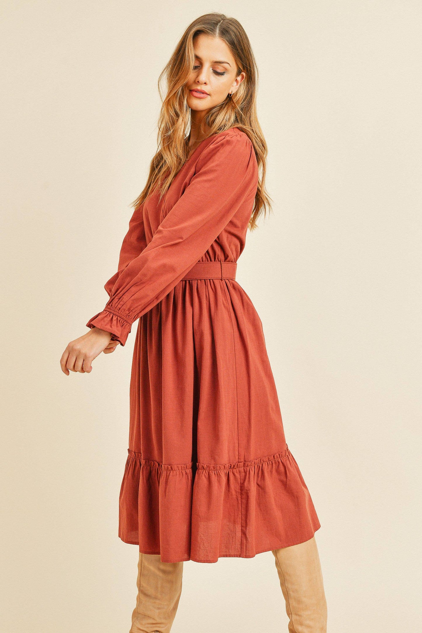 Autumn Dress in Brick- Misses (S-L)