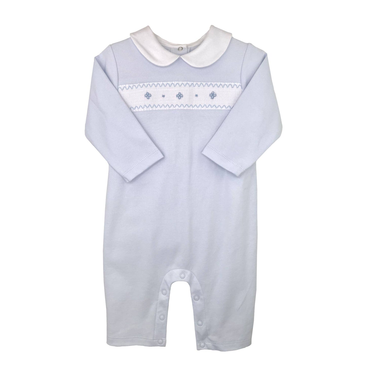 Smocked Knit Longall in Blue- Infant Boys (3M-12M)