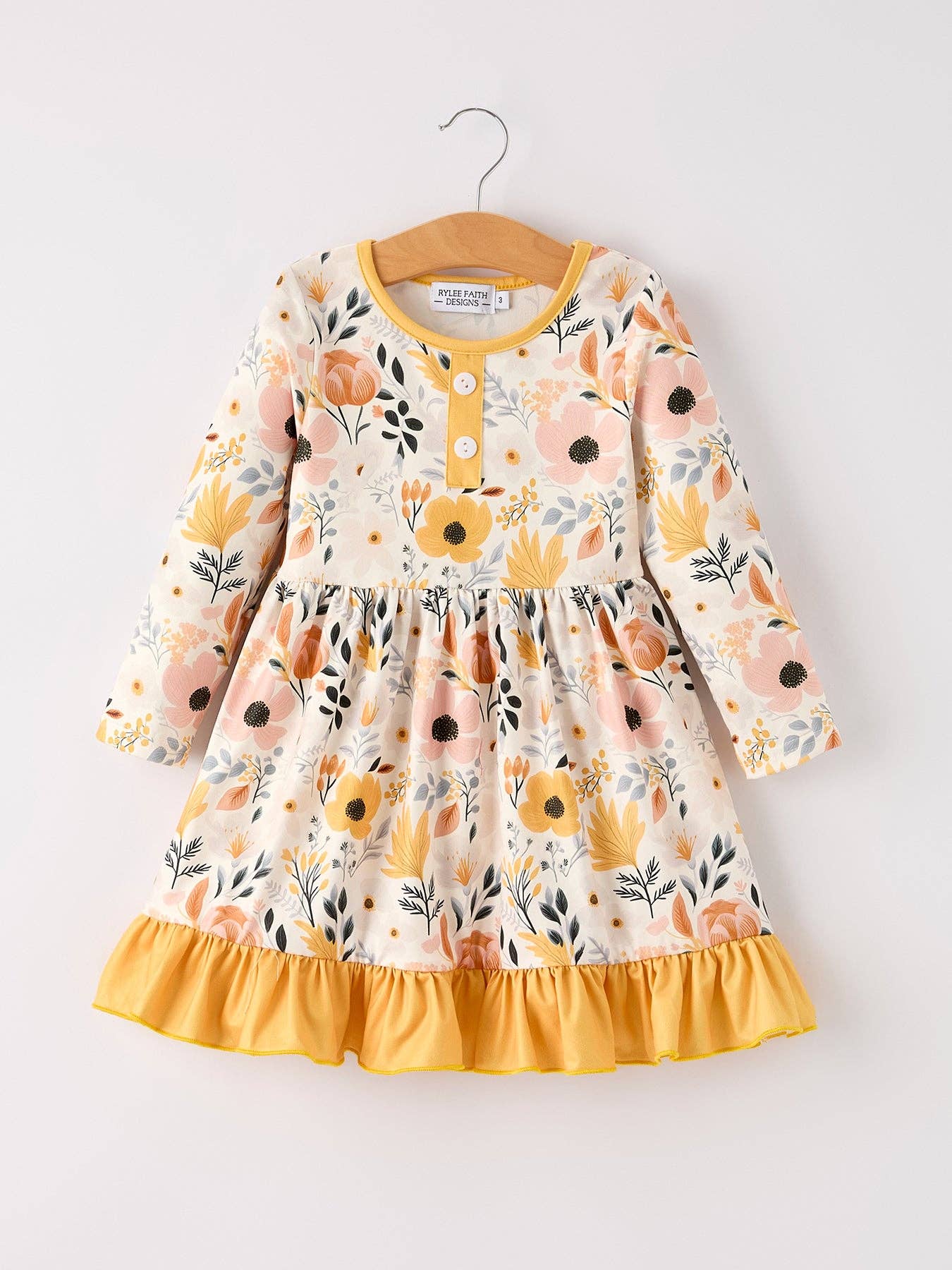 Winter Floral Long Sleeve Ruffled Girls Dress 2 Winter Floral Long Sleeve Ruffled Girls Dress 2