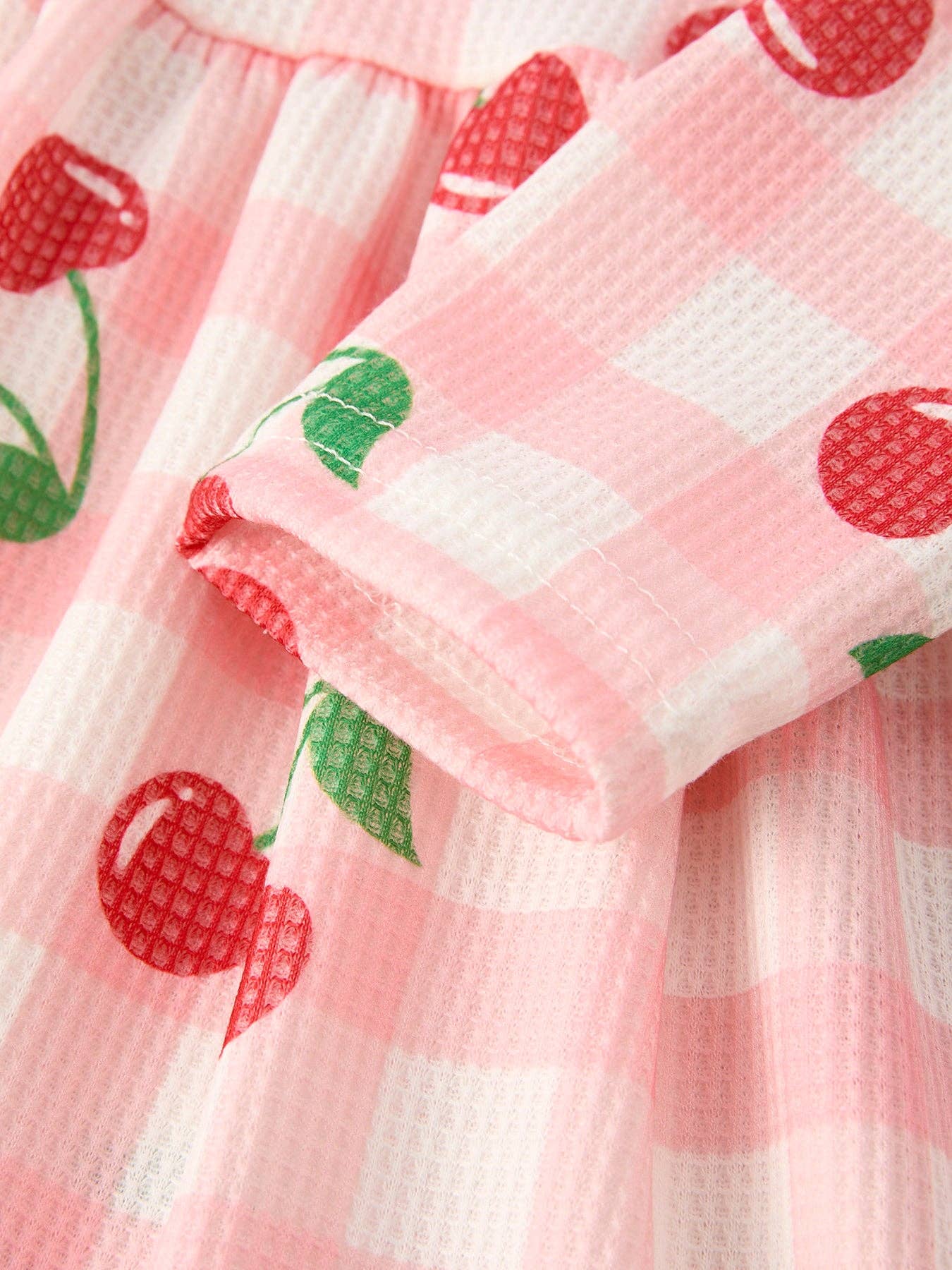 Waffle Cherry Dress in Pink- Girls (2-7)