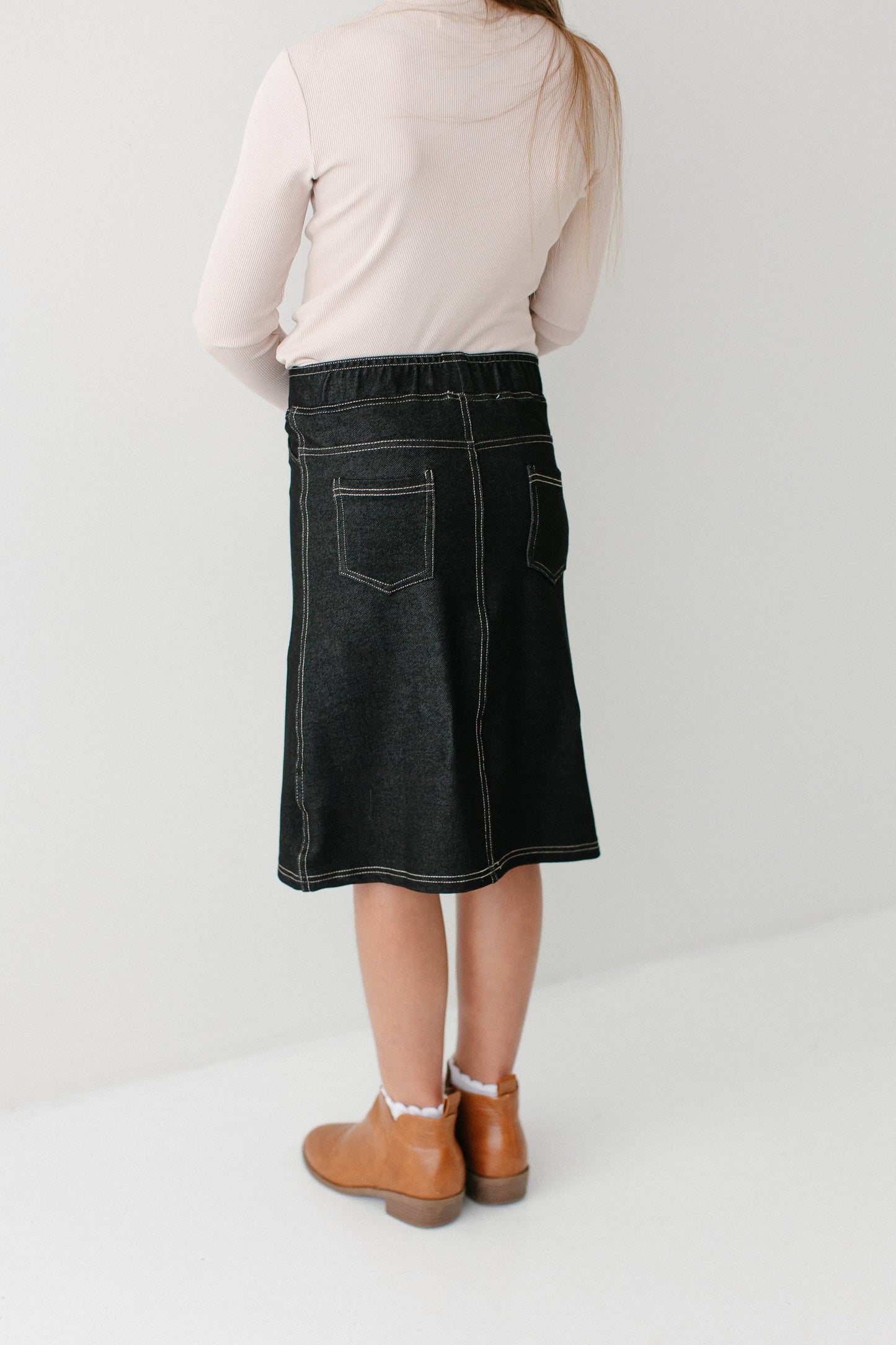 Piper Knit Denim Skirt in Black- Girls & Tween (6-16)