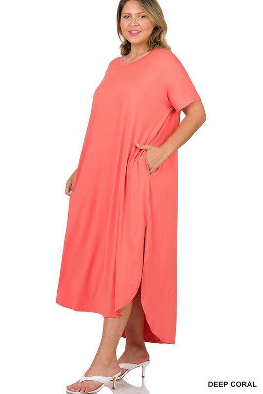 Lauren Maxi Dress in Deep Coral- Plus (2X)